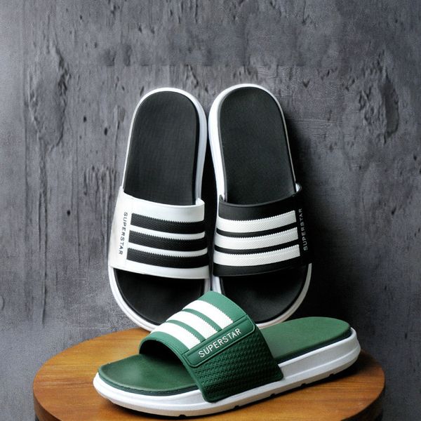 

men flip flops plus size stripe casual summer outdoor beach black slippers mens soft eva anti-slip indoor shower bathroom shoes
