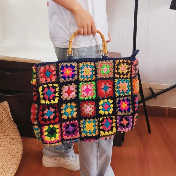 

evening bags women's canvas shoulder bag literary bamboohandbag fashion large capacity reusable shopping versatile messenger