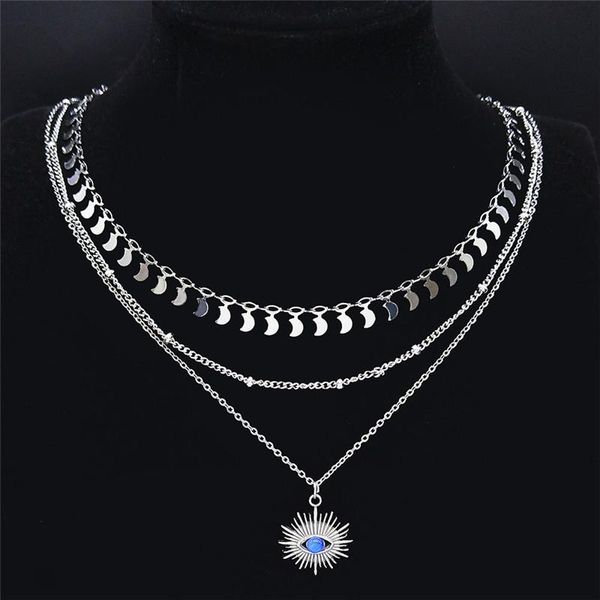 

pendant necklaces 3pcs boho eye blue opal stainlessÂ steel charmÂ necklace for women silver color layered chain necklace jewelry collierÂ nxs04