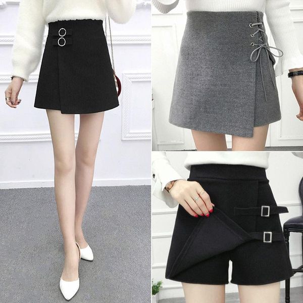 

women's shorts women high waist autumn and winter woolen culottes a- line ropa mujer, White;black
