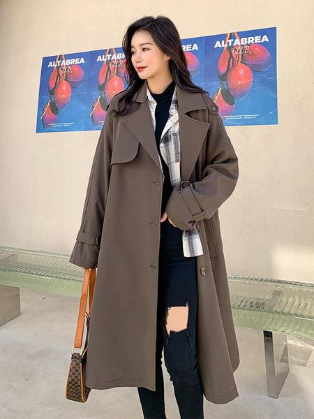 

women's trench coats windbreaker spring autumn korean fashion loose solid color high-quality double-breasted long sleeve feminine coat0, Tan;black