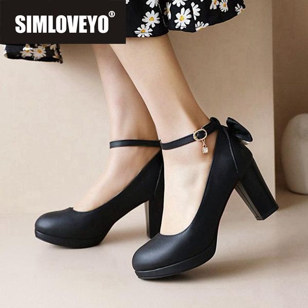 

2021 women pumps round toe 7.5cm block heels buckle crystal bling classic bowtie big size 31-43 casual a3847 dress shoes, Black