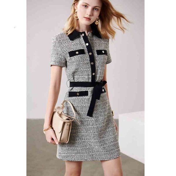 

oco puff manga button belt mujer woman pocket party dress fabric around neck of the, Black;gray