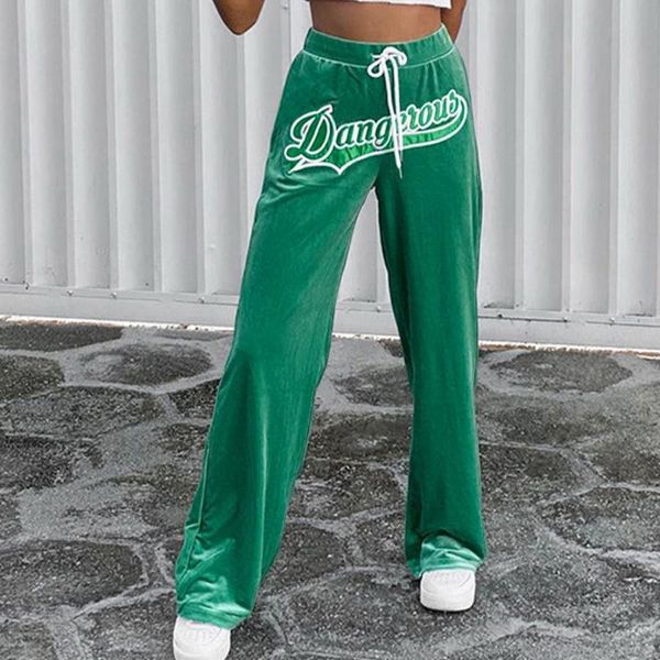 

women's leggings letter embroidery straight pants women y2k drawstring highwaist trousers casual baggy wild streetwear sweatpants jogge, Black