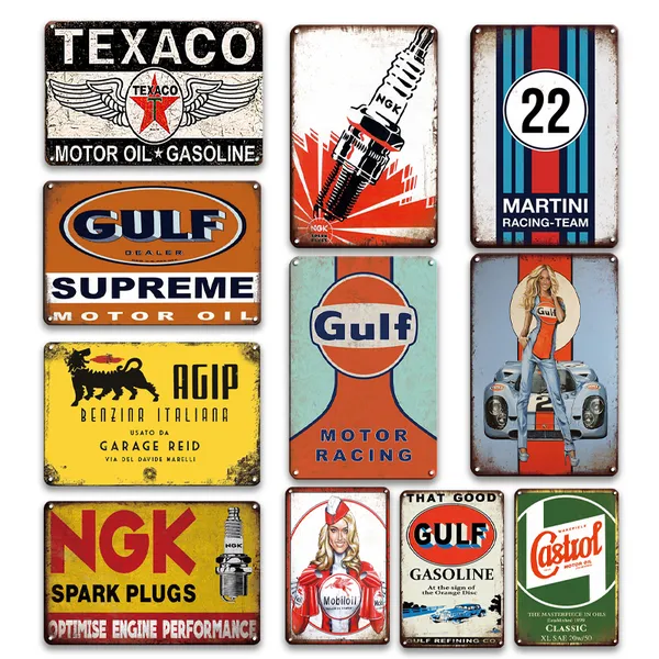 

vintage ngk spark plugs tin sign gulf motor oil metal plate poster retro garage shed decor plaques retro man cave home decor