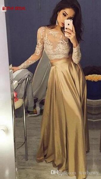 

party dresses elegant formal evening floor length satin two piece long sleeve prom gown vestidos de fiesta noche, White;black
