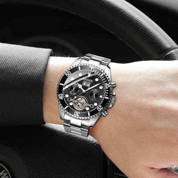 

2021 haiqin men's watches light-emitting tour car watertight mechanical luxury trademark sports male clockwork hombre marca de lujo, Slivery;brown