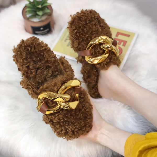

fur shoes slippers casual mules for women 2021 pantofle slides rivet loafers flock low cover toe plush luxury flat basic, Black