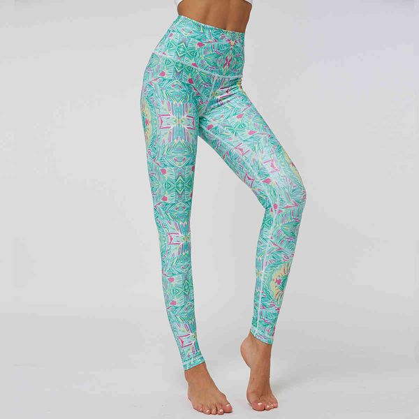 

women's tracksuits 2021 botanical base high waist hip digital printing pants sports tights, Gray