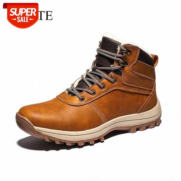 

wotte men boots waterproof leather snow boots non-slip hiking men shoes new popular outdoor wear resistant winter shoes #uc7w, Black