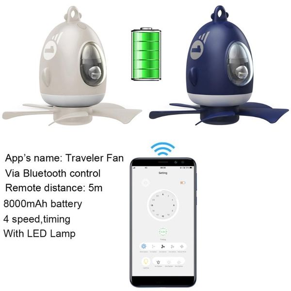 

electric fans usb 8000mah battery powered ceiling fan smart app control timer led lamp 4 speed for outdoor bed school dormitory 19qe