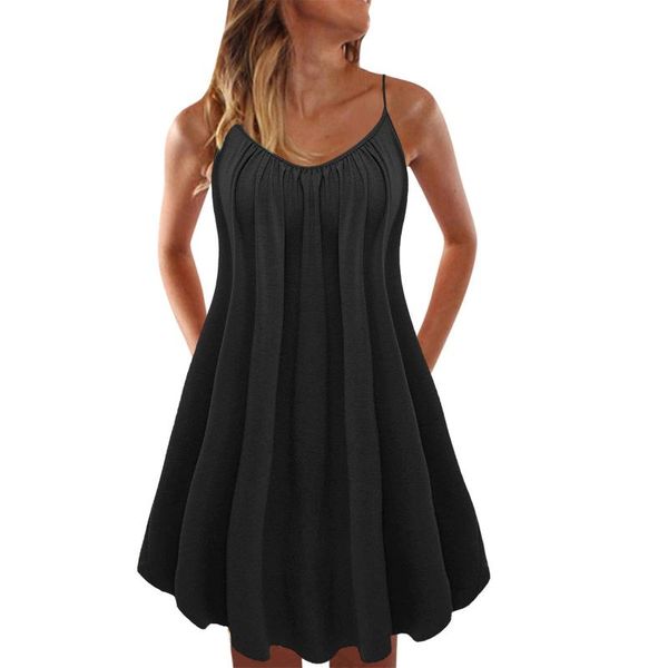 

40# 2021 women solid color strap dress casual loose summer lady beach vintage woman vestido de mujer dresses, Black;gray