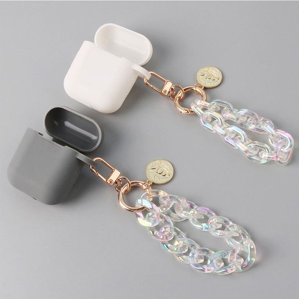

colorful acrylic earphone holders keyrings keychain charms fashion backpack chain pendant creative unisex, Silver