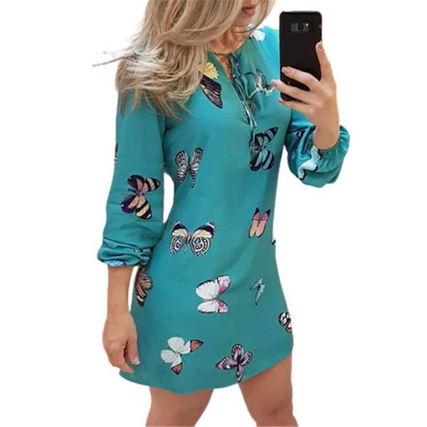 

casual dresses sweet butterfly print women dress plus size fashion lantern sleeve v-neck thin mini 2021 autumn vestidos, Black;gray