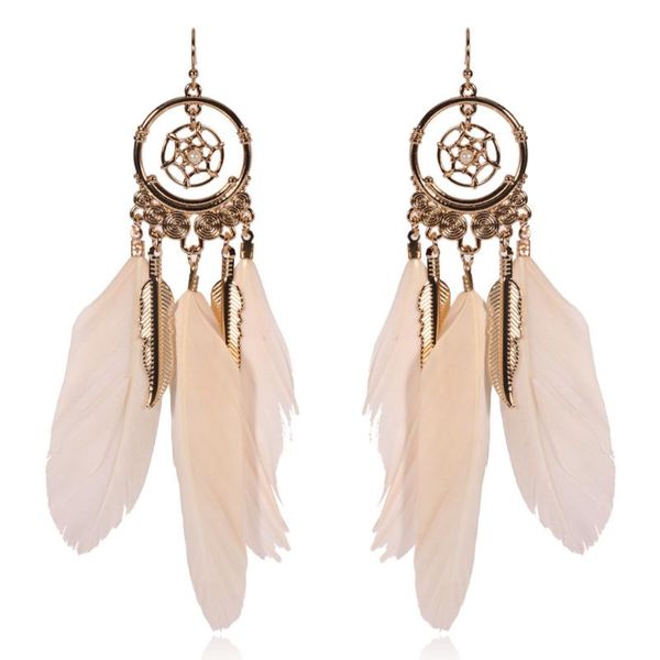 

dreamcatcher pink feather ear rings for girls pearl pendant earrings woman jewelry accessories korean fashion drop earring dangle & chandeli, Silver