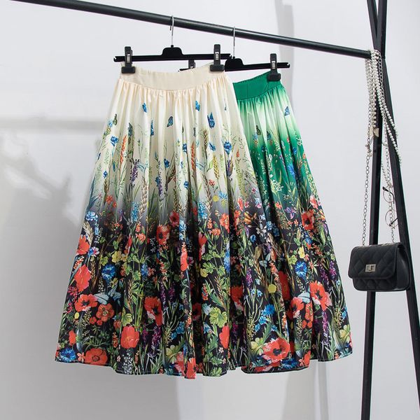 

[ewq] elegant floral print embossed puffy skirt, retro floral flower high waist big hem bottom clothing 210423, Black