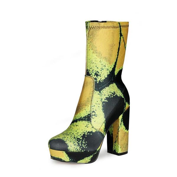 

boots british style women short elastic round toe platform yellow thick high heel ankle spring autumn sock, Black