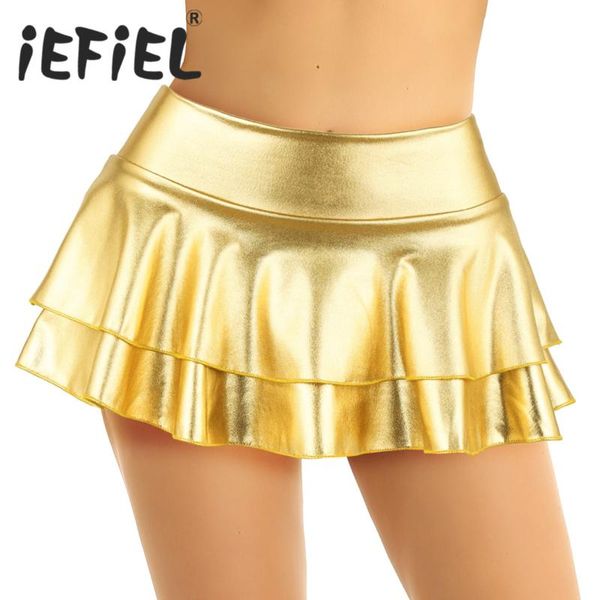 

skirts sequins female womens shiny metallic leather skirt a-line short solid casual mini for dance raves festivals costumes, Black