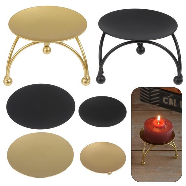 

candle holders gift home decoration black gold wedding ornament wrought iron holder round plate candlestick craft candelabra