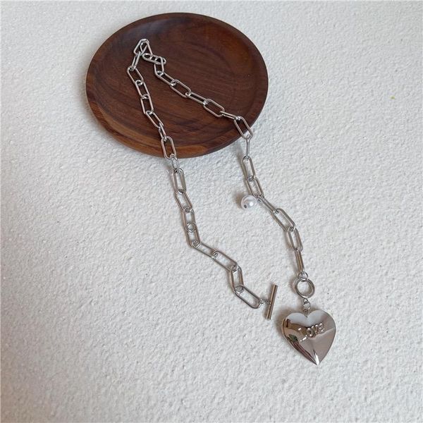 

chains silver color love heart necklace women ot buckle jewelry