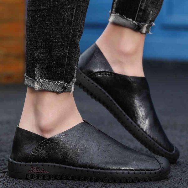

dress shoes fashion men loafers handamde sewing soft comfortable moccasins sneakers flats leather casual youth male footwear rp16, Black