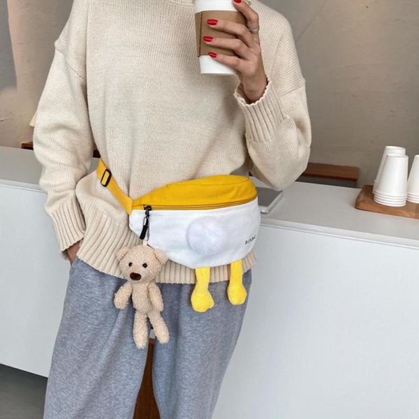 

girls waist fanny pack canvas bag versatile personality cartoon women's chest shoulder plush pendant bags