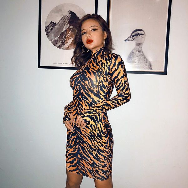 

casual dresses leopard slim bodycon dressÂ autumn winter women turtleneck long sleeve party dressÂ fashion outfitsÂ, Black;gray