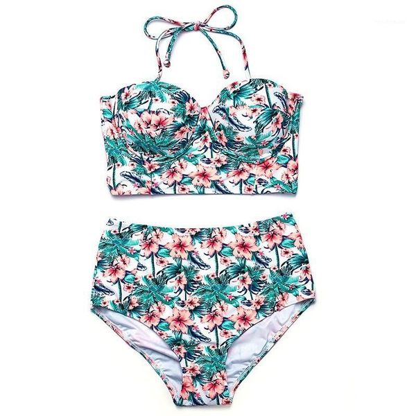 

women's swimwear 2021 floral print high waist swimsuit bikini push up women vintage biquini bathing suit maillot de bain femme, White;black