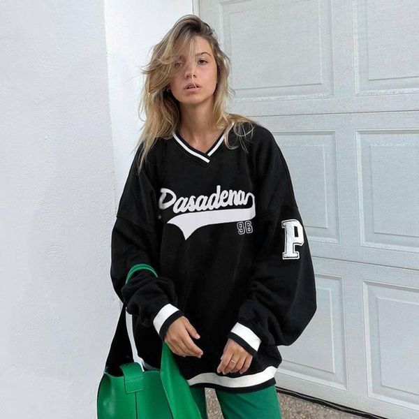 

women's hoodies & sweatshirts letter print varsity hoodie black women winter casual large size slim england style chic oversized long s