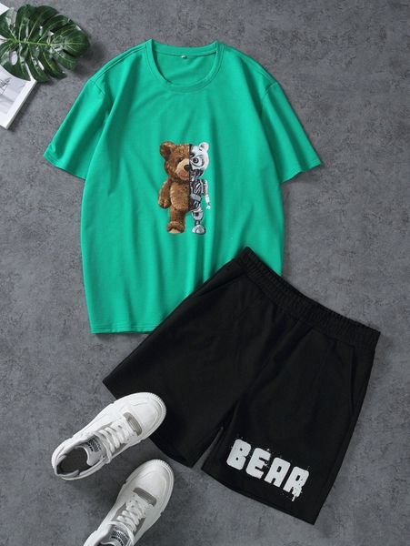 

men cartoon graphic tee with athletic shorts k73o#, Gray
