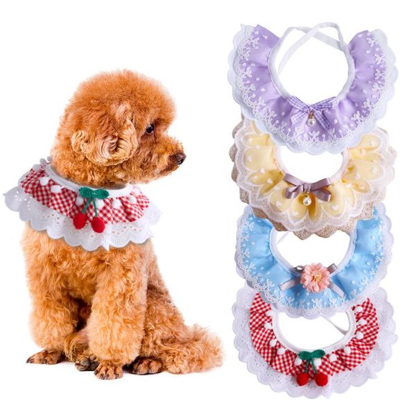 

cats kitten flower lace bow bell collar dog puppy string bib necklace neck strap fashion cat scarf neckerchief pet supply collars & leads
