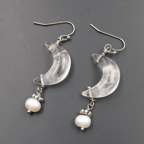 

dangle & chandelier fysl silver plated crescent moon clear quartz drop earrings for women tiger eye stone classic jewelry