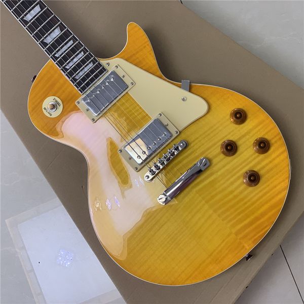 

rosewood fingerboard electric guitar, yellow binding, tobacco burst maple solid mahogany body electric guitar