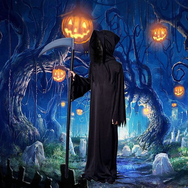 QLQ Kid Halloween Party Grim Reaper Traje Para Meninos Cosplay Criança Scary Fantasma Esqueleto Roupas Gilrs Bloody Noiva Vestido Y0913