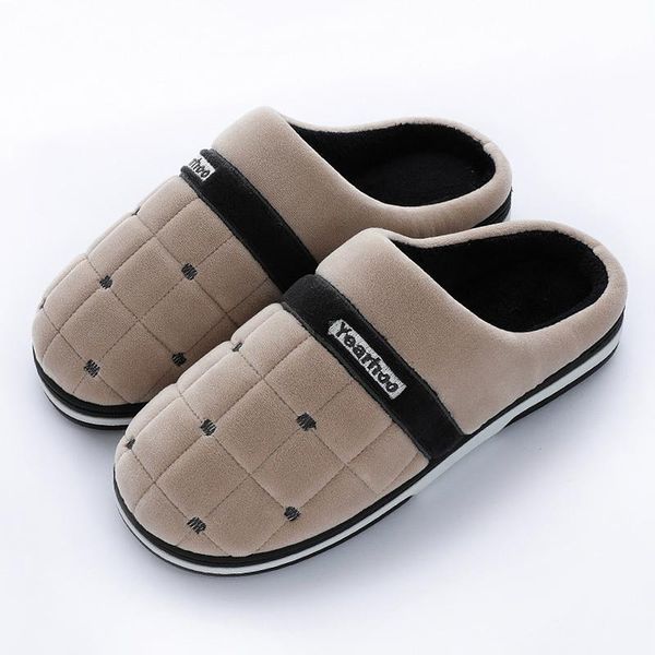 

slippers men's velvet short plush soft warm suede home non slip gingha indoor couple bedroom shoes, Black