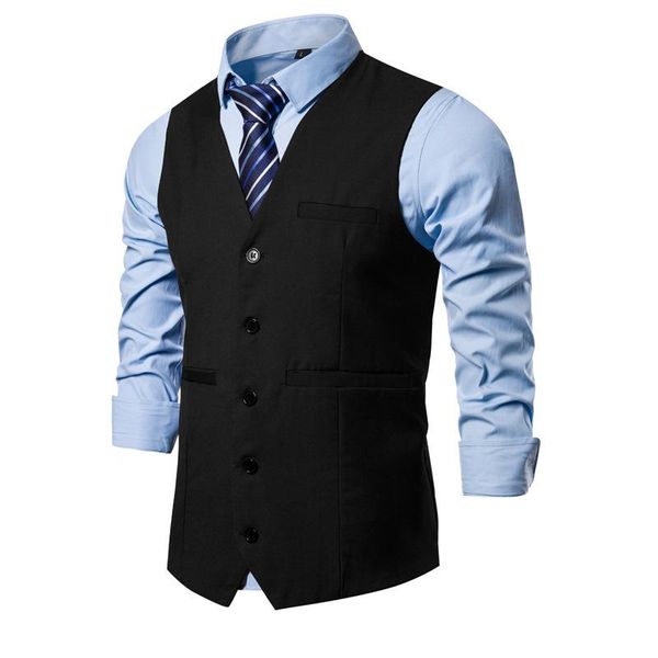 

men's vests v-neck suit vest formal business casual waistcoat men 2021 fashion solid color party wedding groom tuxedo male, Black;white