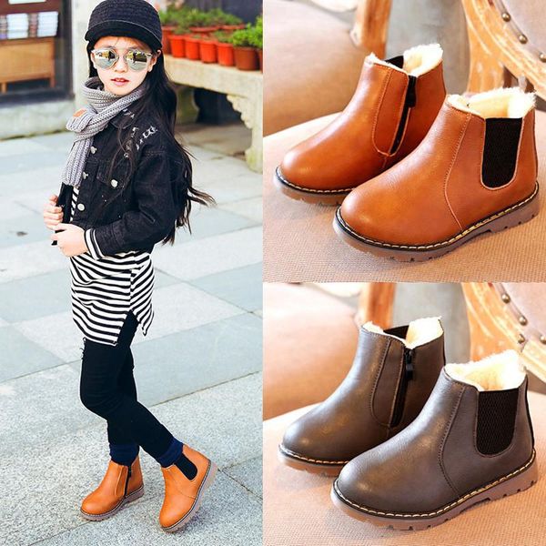 

fashion children' boots girls non-slip warm snow autumn winter kids shoes black brown gray 1 2 3 4 5 6 7-12t, Black;grey