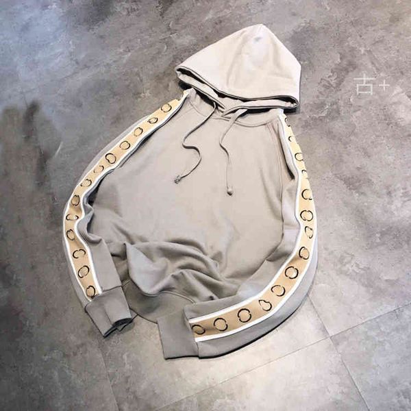 

spring summer tide reflective hoodie long sleeve embroidered webbing casual loose sweater for men and women, Black