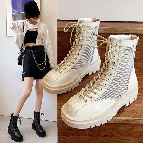 

boots square heel sandal mid toe cap pu lace-up rubber sole, Black