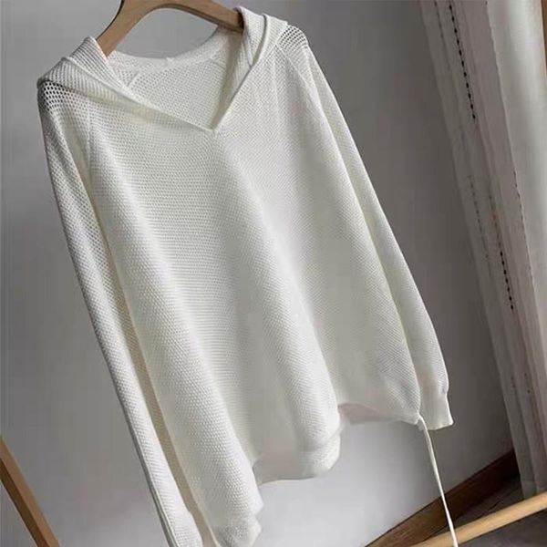 

women's hoodies & sweatshirts knitted hoodie 2021 autumn korean hollow out women v-neck pullover sweater female white loose all-match, Black