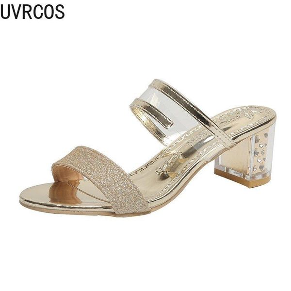 

women's belt heel slippers fashion wild simple sequins modified mature high-heeled outdoor 2021, Black