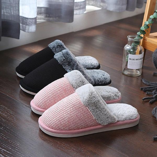 

slippers warm plush women house winter female home cotton slipper ladies non-slip flats heel shoes indoor bedroom slides 2021, Black