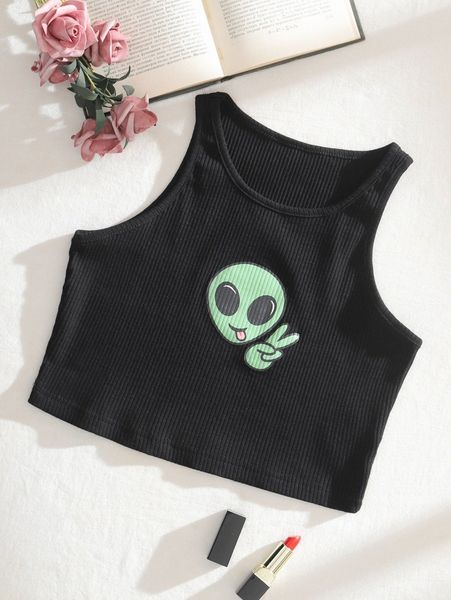 

letter graphic rib-knit tank x1yg#, White