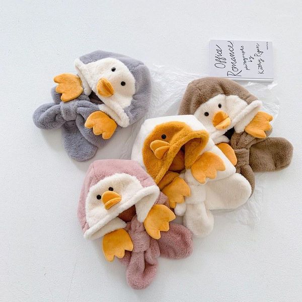 

2-6y winter children hat plus fleece kids caps cartoon for girls boys scarf thicken cap born1, Yellow