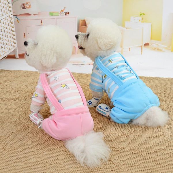 

dog apparel autumn winter cute striped four-legged clothes pet print pajamas multi-color soft comfortable pets clothing
