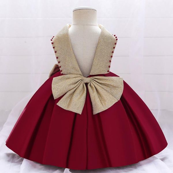 

girl's dresses born baby satin cotton princess formal dress for girls 1st birthday party infant wedding christening, Red;yellow