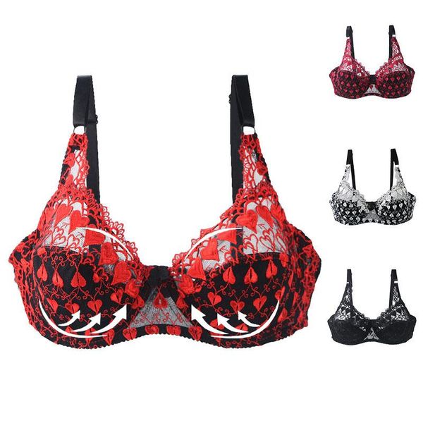 

bras 2021 embroidery exotic women lingerie ultra-thin thick flower lace female push up sell underwear, Red;black
