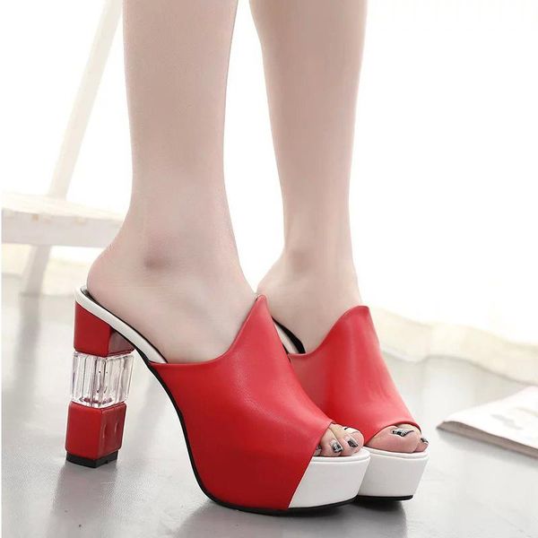 

slippers woman square heels female peep toe slides ladies summer footwear transparent shoes women comfortable beach plus size, Black