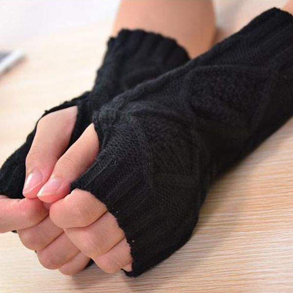 

cycling gloves knitted half finger women's warm soft wool winter mittens for girl bike bicycle accessories, Black