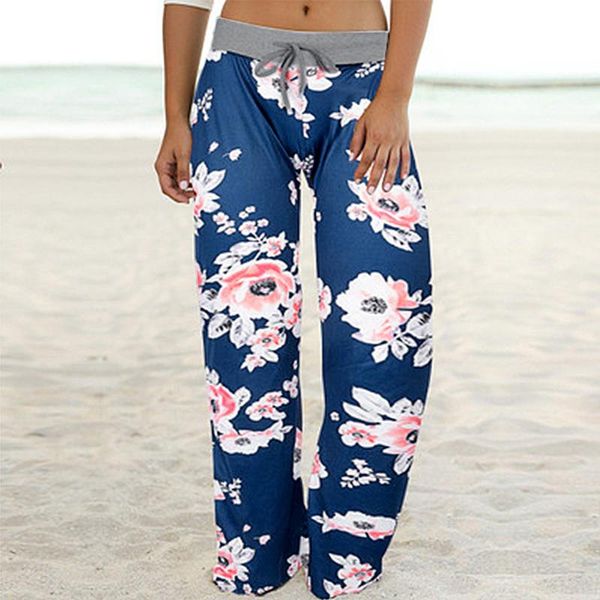 

women's pants & capris vintage floral printed gym casual comfy pajama lounge palazzo loose drawstring pant, Black;white